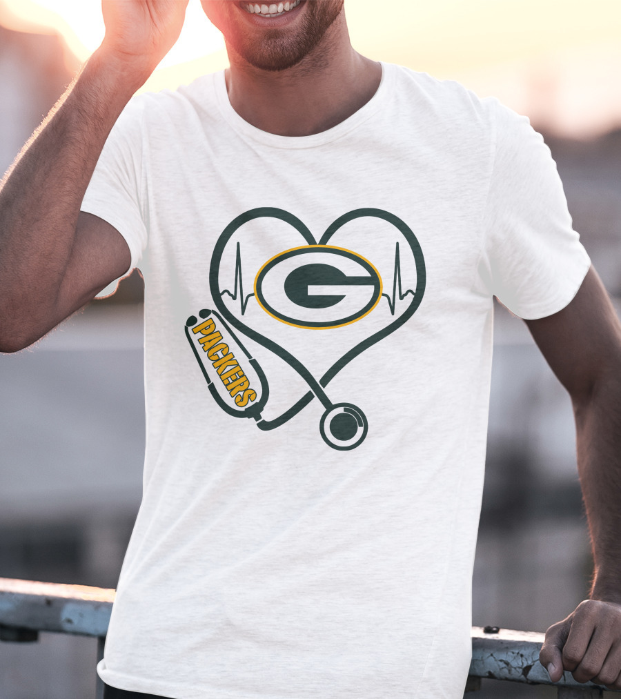 Nurse Love Green Bay Packers Heartbeat Stethoscope T-Shirt