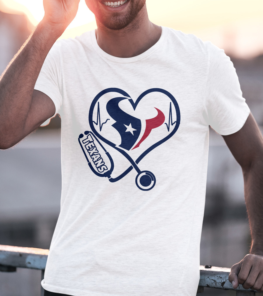 Nurse Love Houston Texans Heartbeat Stethoscope T-Shirt