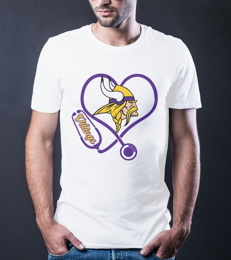 Nurse Love Minnesota Vikings Heart Stethoscope T-Shirt