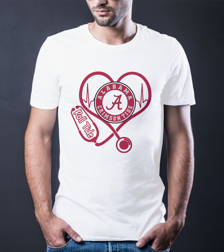 Alabama Crimson Tide Heartbeat Stethoscope Roll Tide T-Shirt