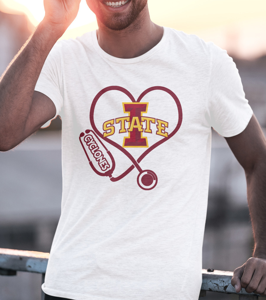 Nurse Love Heart Stethoscope Iowa State Cyclones T-Shirt