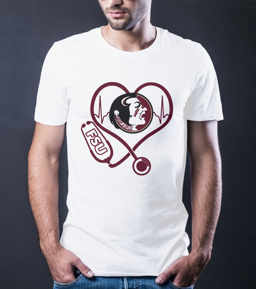 Nurse Love FSU Florida State Seminoles Heartbeat Logo Stethoscope T-Shirt