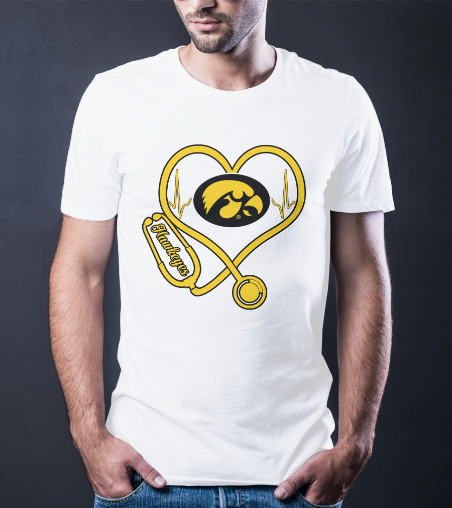 Nurse Heartbeat Love Iowa Hawkeyes Stethoscope T-Shirt