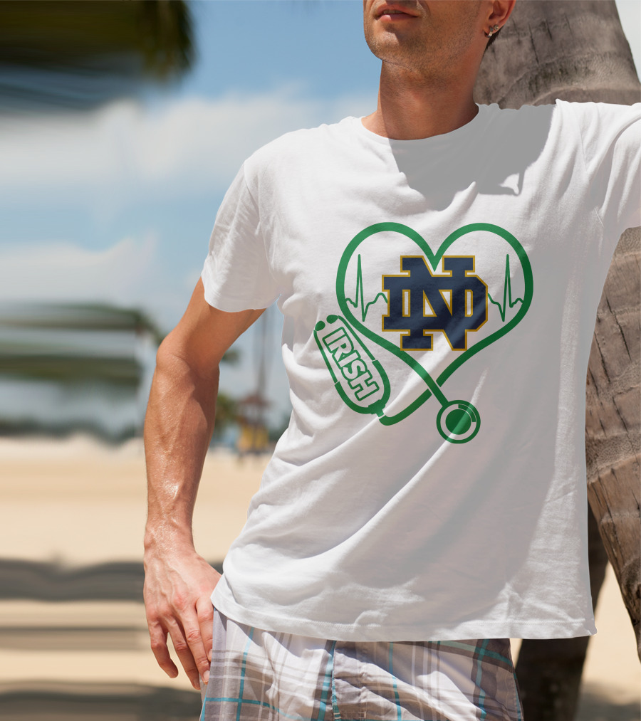 Nurse Love ND Irish Heartbeat Stethoscope Notre Dame Fighting Irish T-Shirt