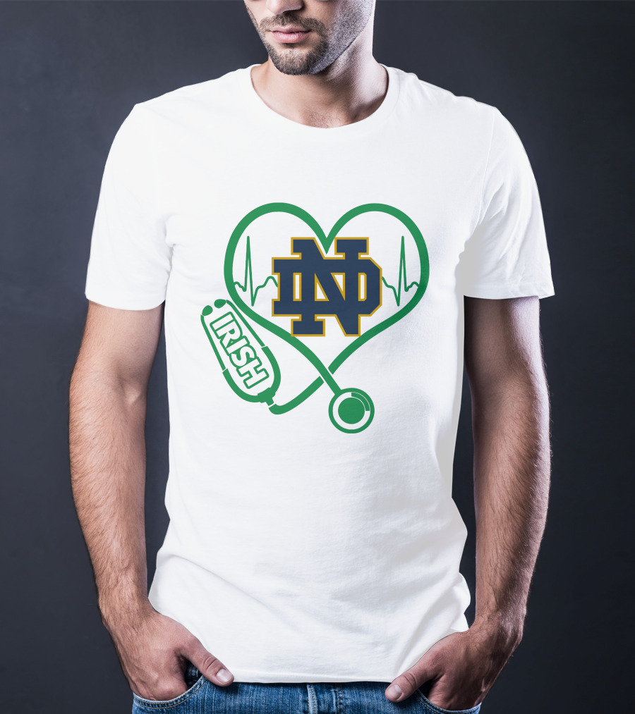 Nurse Love ND Irish Heartbeat Stethoscope Notre Dame Fighting Irish T-Shirt