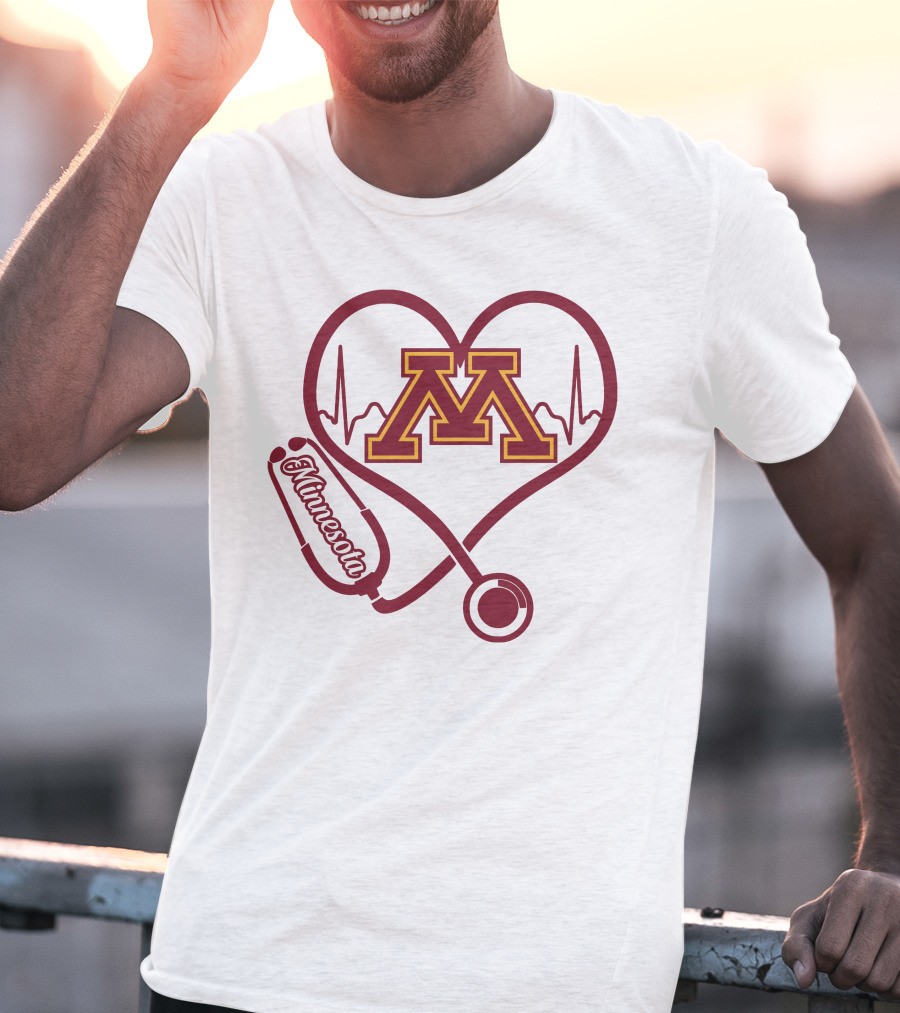 Minnesota Golden Gophers Nurse Love Heartbeat Stethoscope T-Shirt