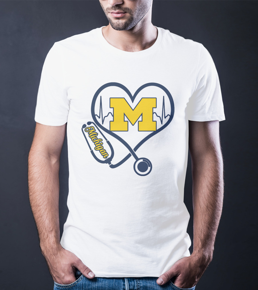 Michigan Wolverines Nurse Heartbeat Love T-Shirt
