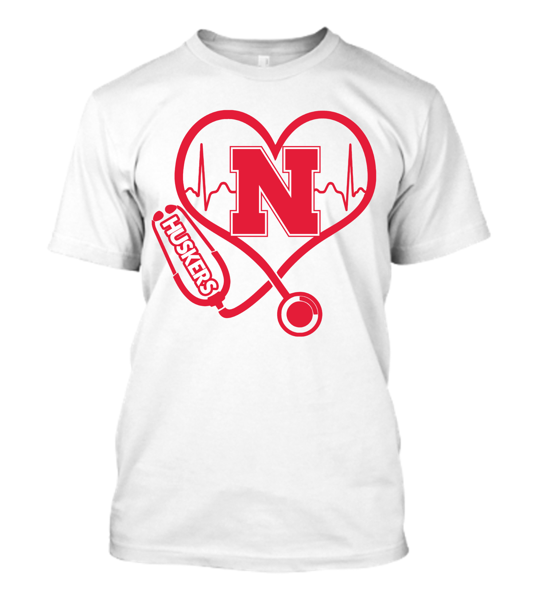 Nurse Love Nebraska Huskers Heartbeat Stethoscope T-Shirt
