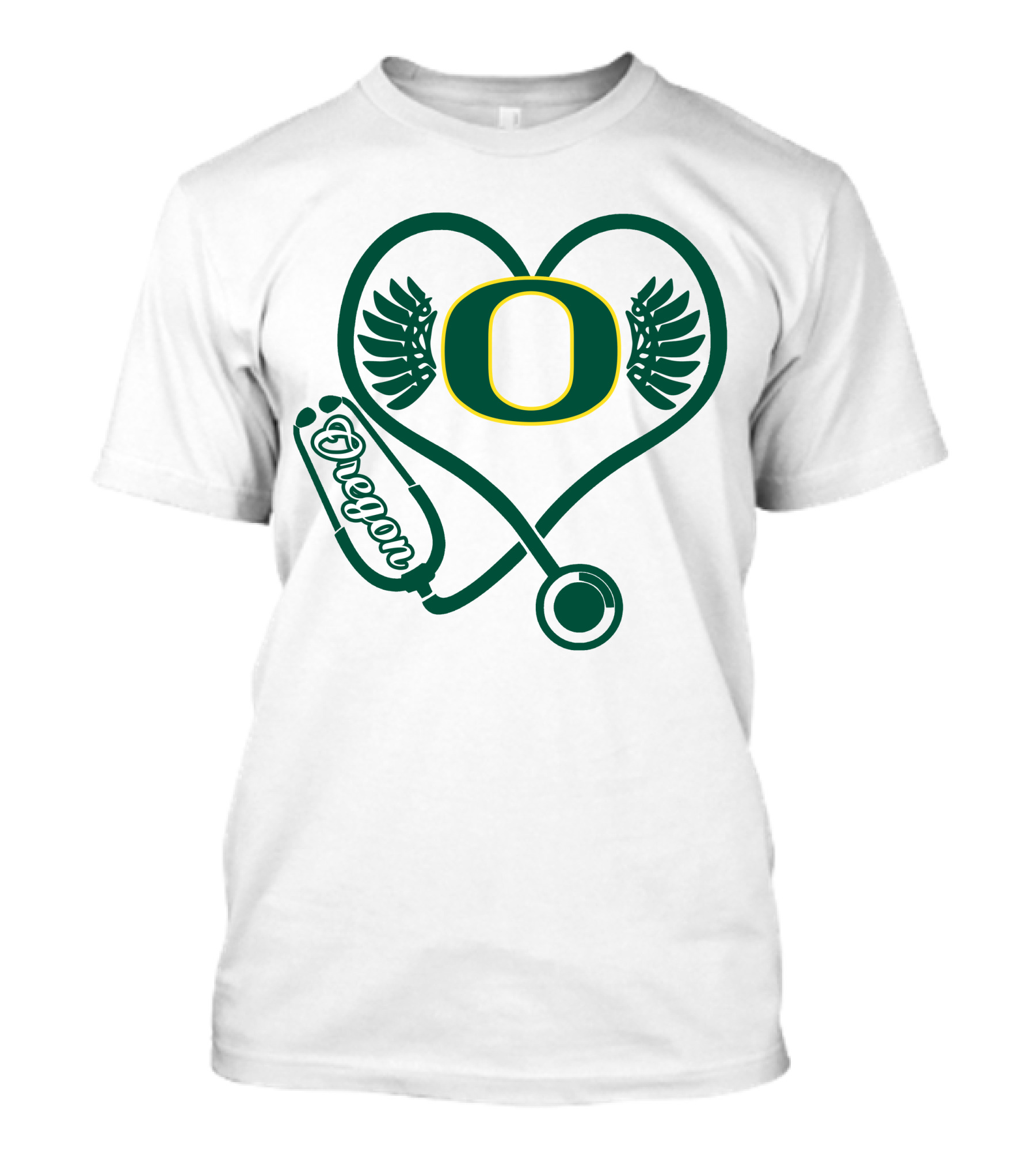 Oregon Ducks Nurse Heart Stethoscope T-Shirt