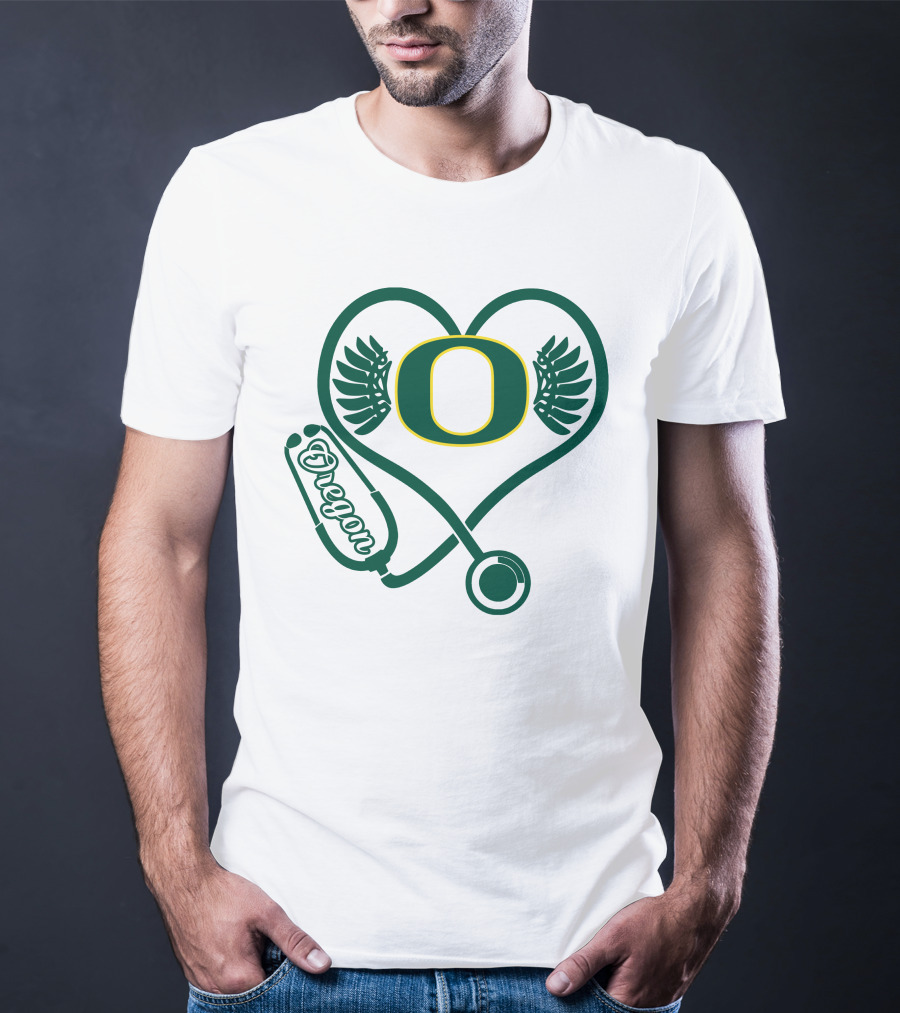 Oregon Ducks Nurse Heart Stethoscope T-Shirt