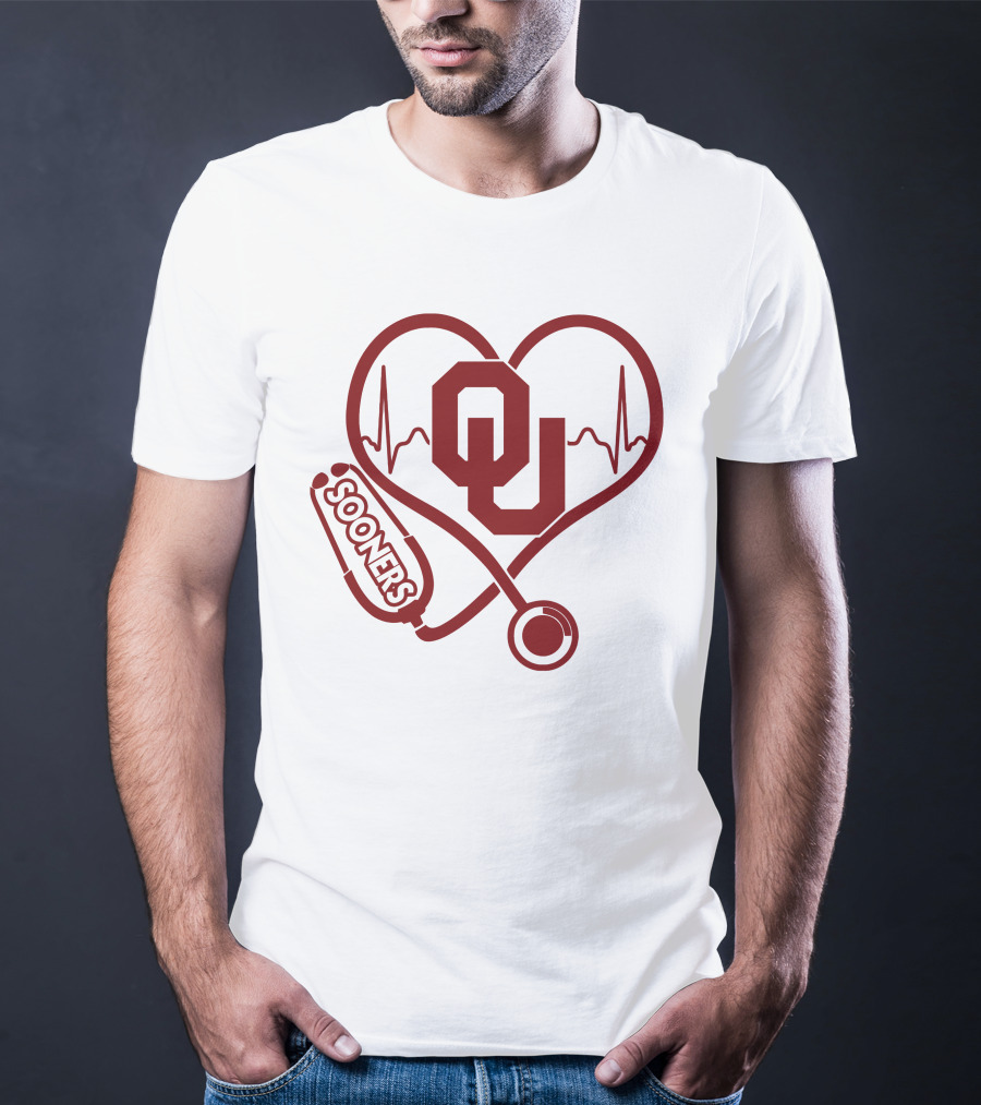 Oklahoma Sooners Heartbeat Nurse Stethoscope T-Shirt