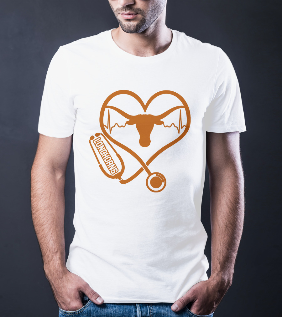 Texas Longhorns Nurse Love Heartbeat Stethoscope T-Shirt