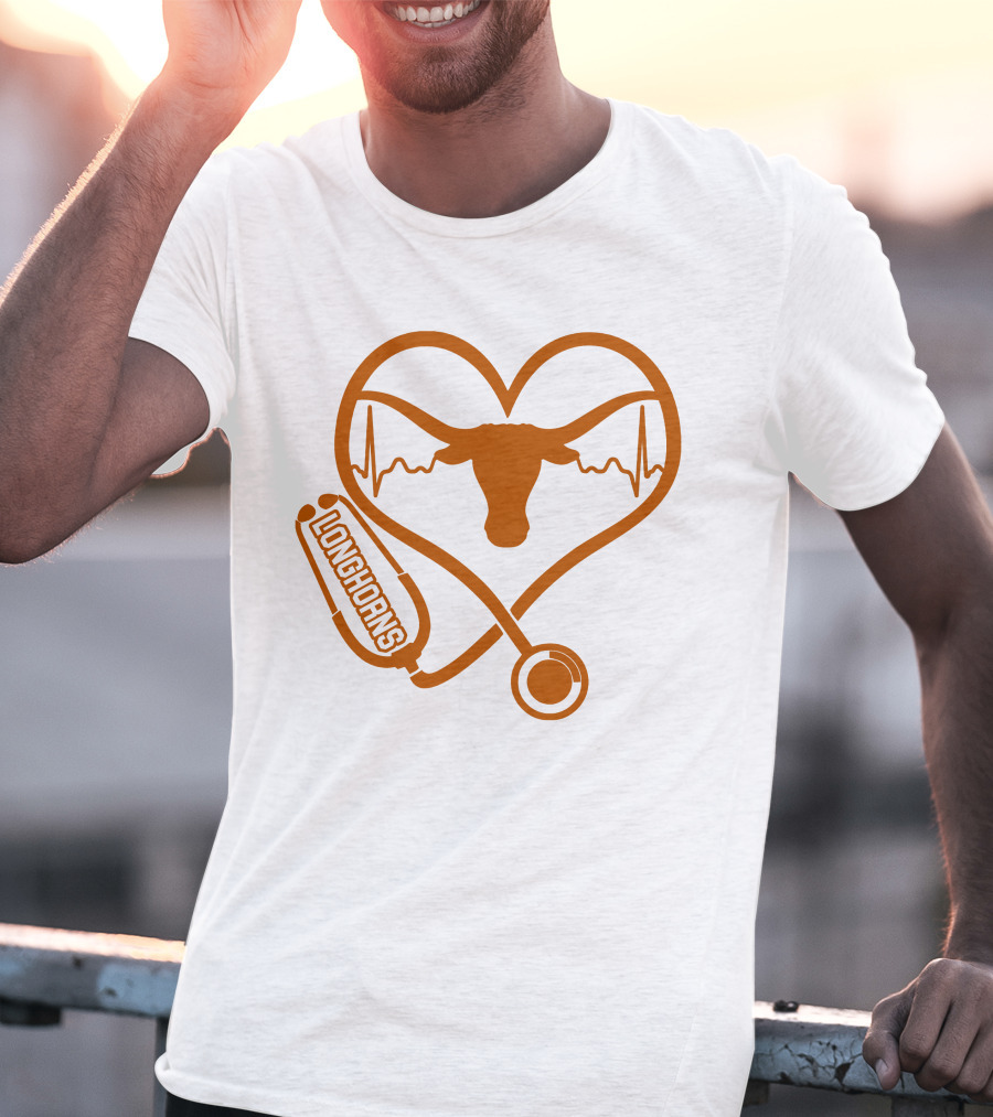 Texas Longhorns Nurse Love Heartbeat Stethoscope T-Shirt