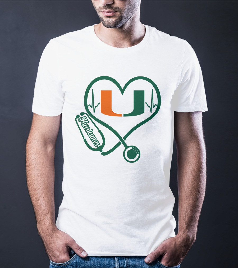 Nurse Love Miami Hurricanes Heartbeat Stethoscope U T-Shirt