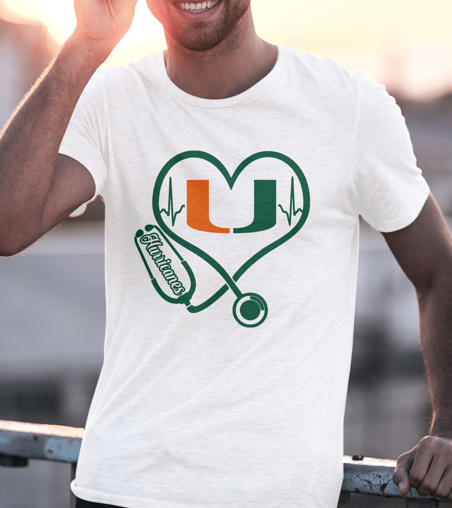 Nurse Love Miami Hurricanes Heartbeat Stethoscope U T-Shirt