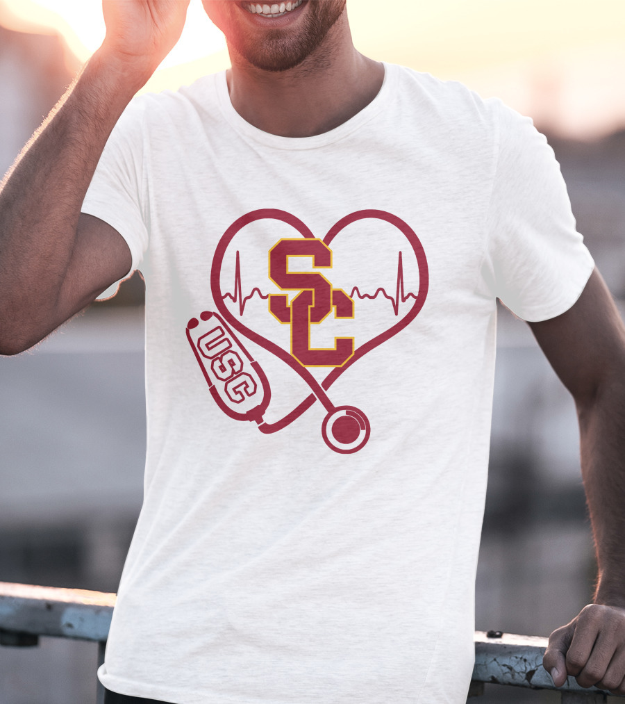 Nurse Love SC USC Trojans Heartbeat Stethoscope T-Shirt