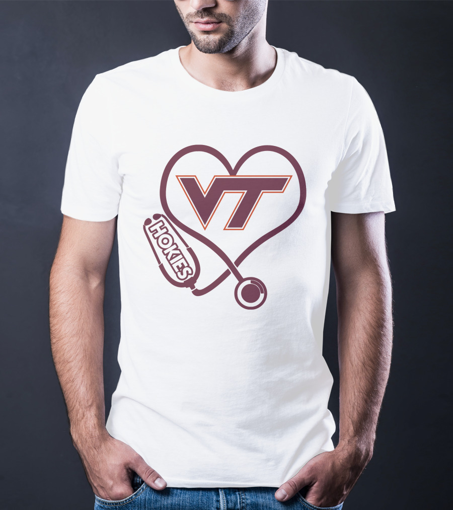 Nurse Love VT Hokies Heart Stethoscope T-Shirt