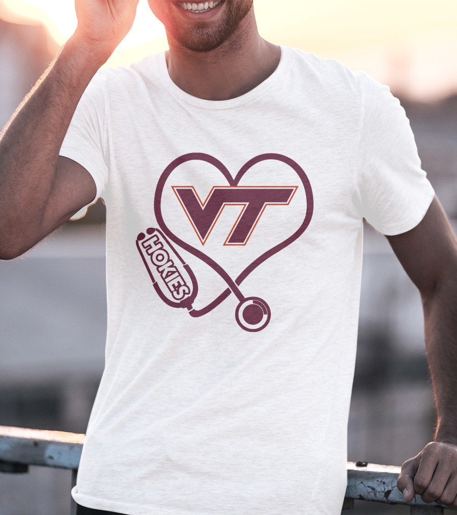 Nurse Love VT Hokies Heart Stethoscope T-Shirt