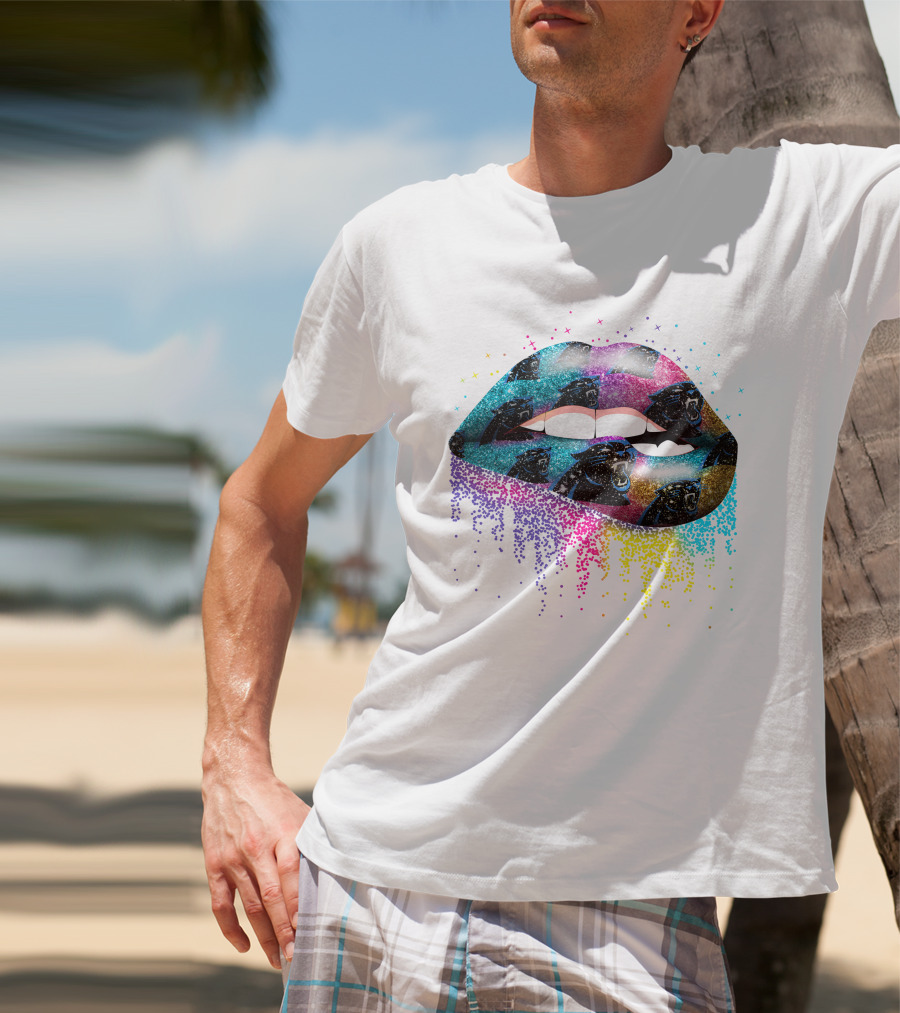 Lips Carolina Panthers Glitter Ombre Fan T-Shirt