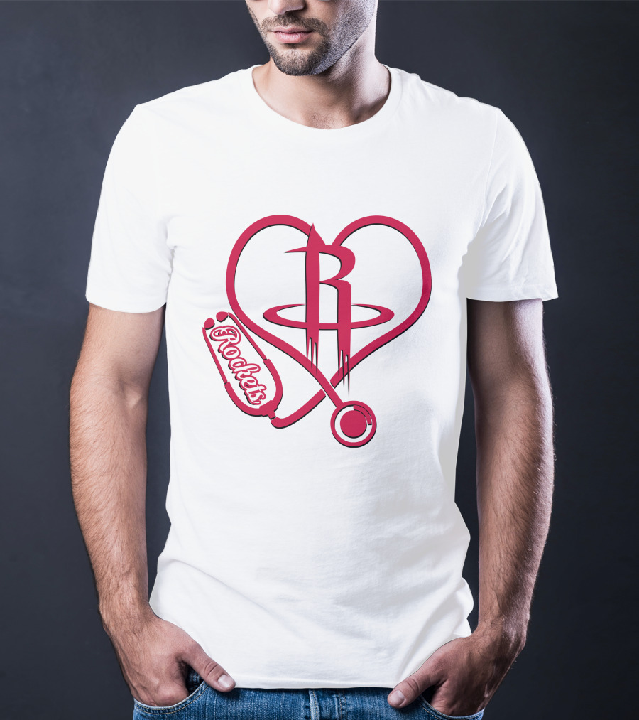 Nurse Heart Rockets Houston Basketball Logo Stethoscope T-Shirt