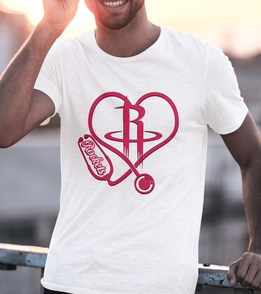 Nurse Heart Rockets Houston Basketball Logo Stethoscope T-Shirt