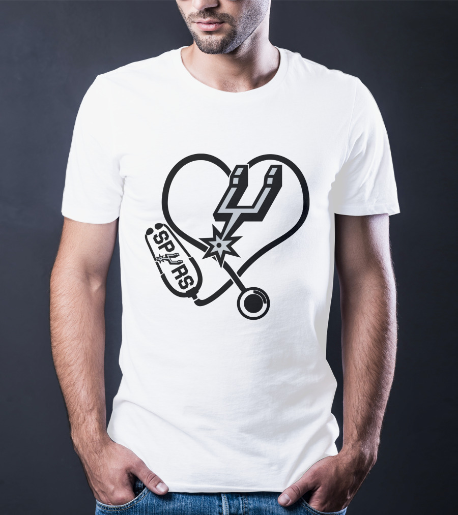 Nurse Love Heart Stethoscope San Antonio Spurs T-Shirt