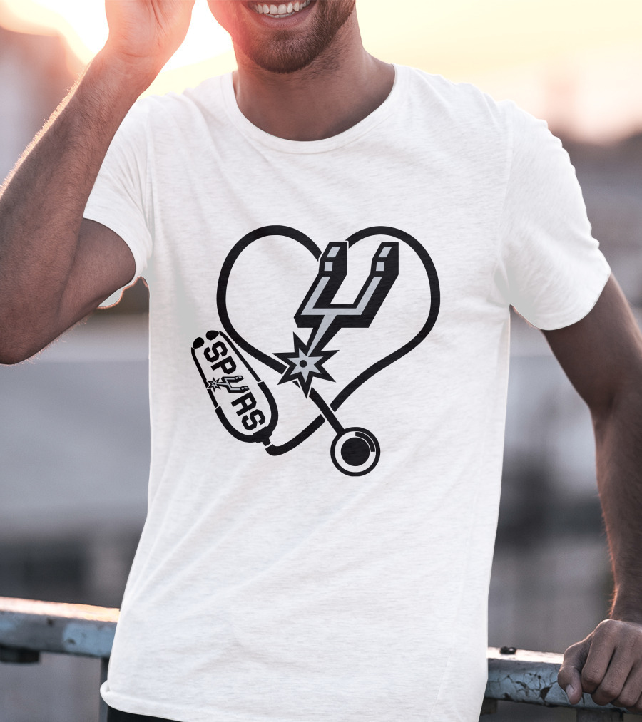 Nurse Love Heart Stethoscope San Antonio Spurs T-Shirt