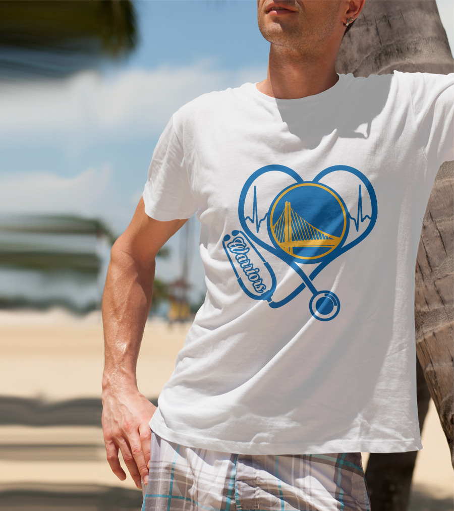 Nurse Love Warriors Heartbeat Stethoscope Golden State Bridge T-Shirt