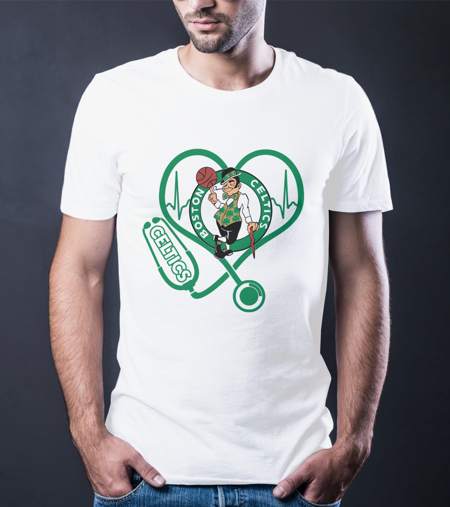 Nurse Love Boston Celtics Heart Stethoscope T-Shirt