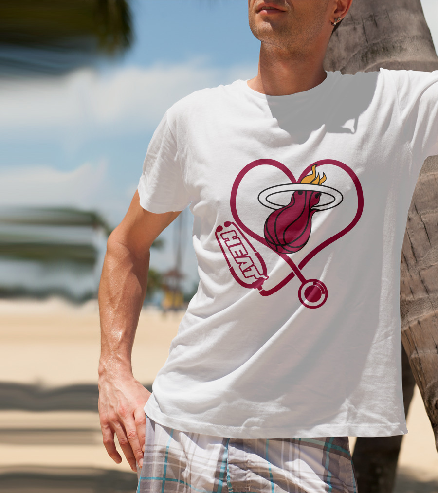 Nurse Love Miami Heat Heart Stethoscope Basketball Flame T-Shirt