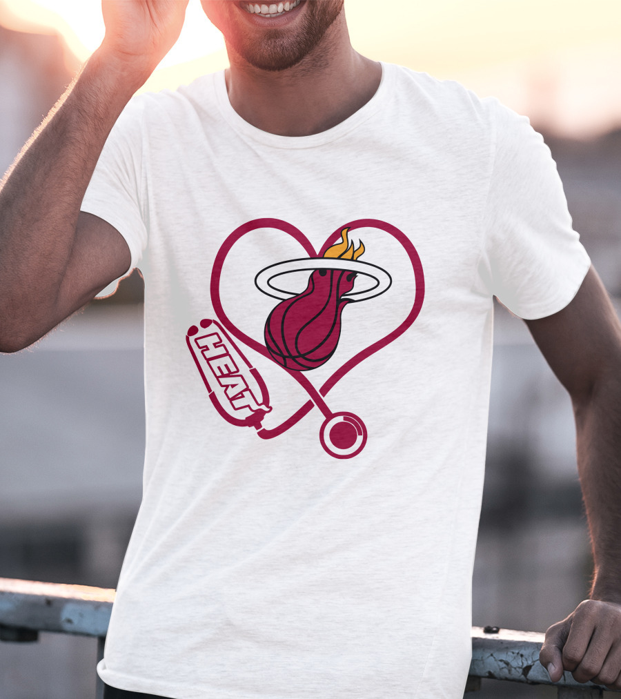Nurse Love Miami Heat Heart Stethoscope Basketball Flame T-Shirt