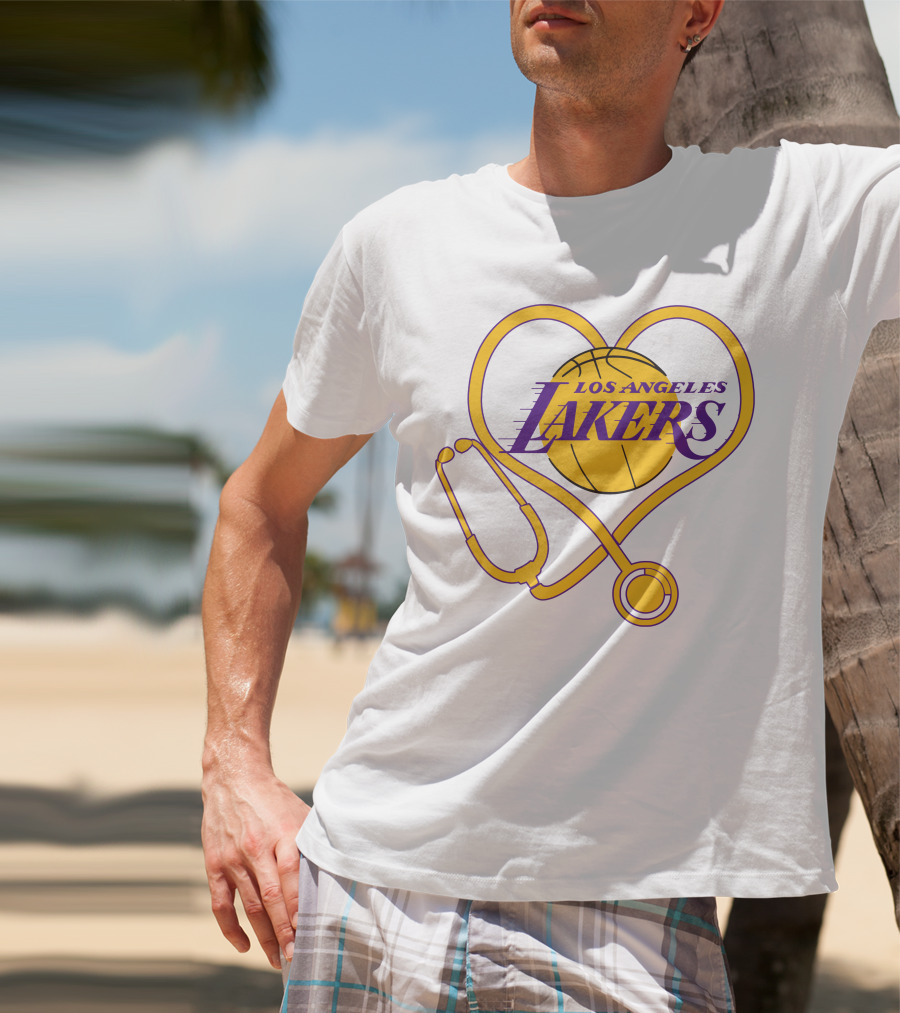Los Angeles Lakers Heart Stethoscope Nurse Love T-Shirt
