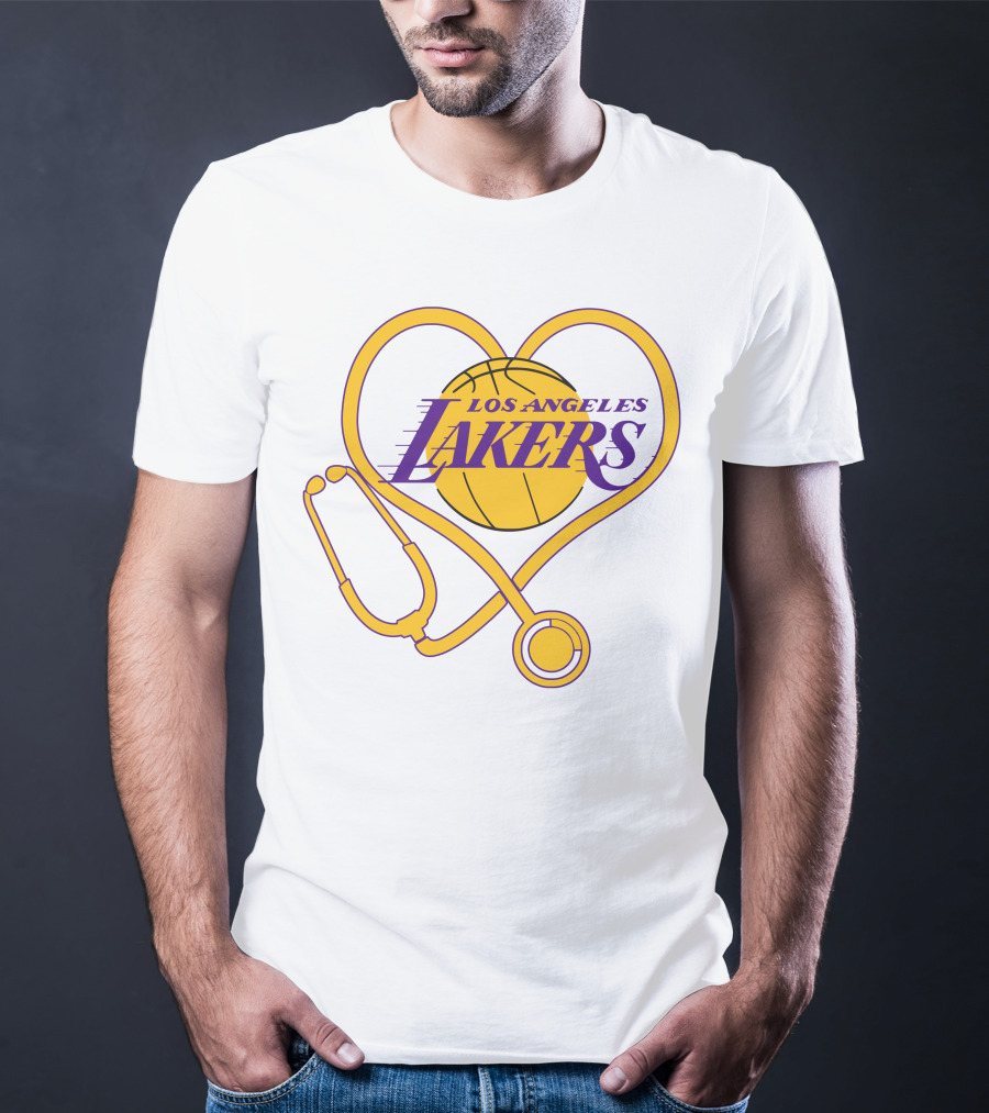 Los Angeles Lakers Heart Stethoscope Nurse Love T-Shirt