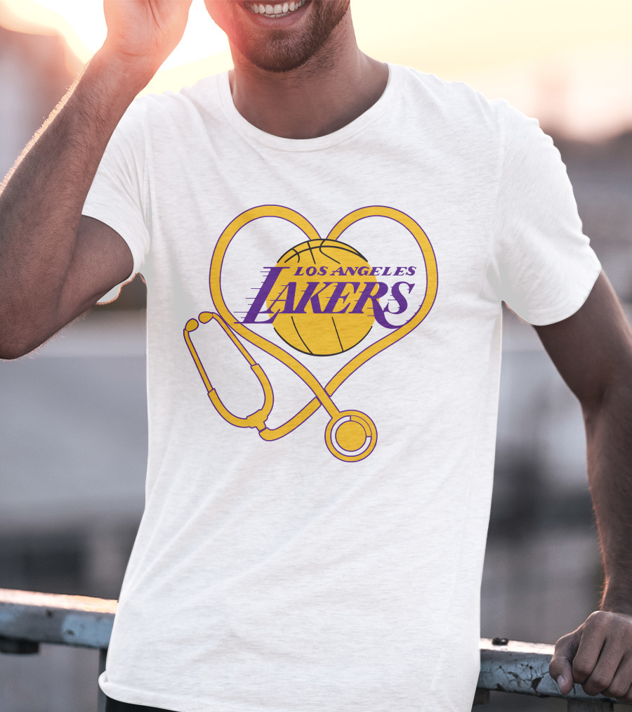 Los Angeles Lakers Heart Stethoscope Nurse Love T-Shirt