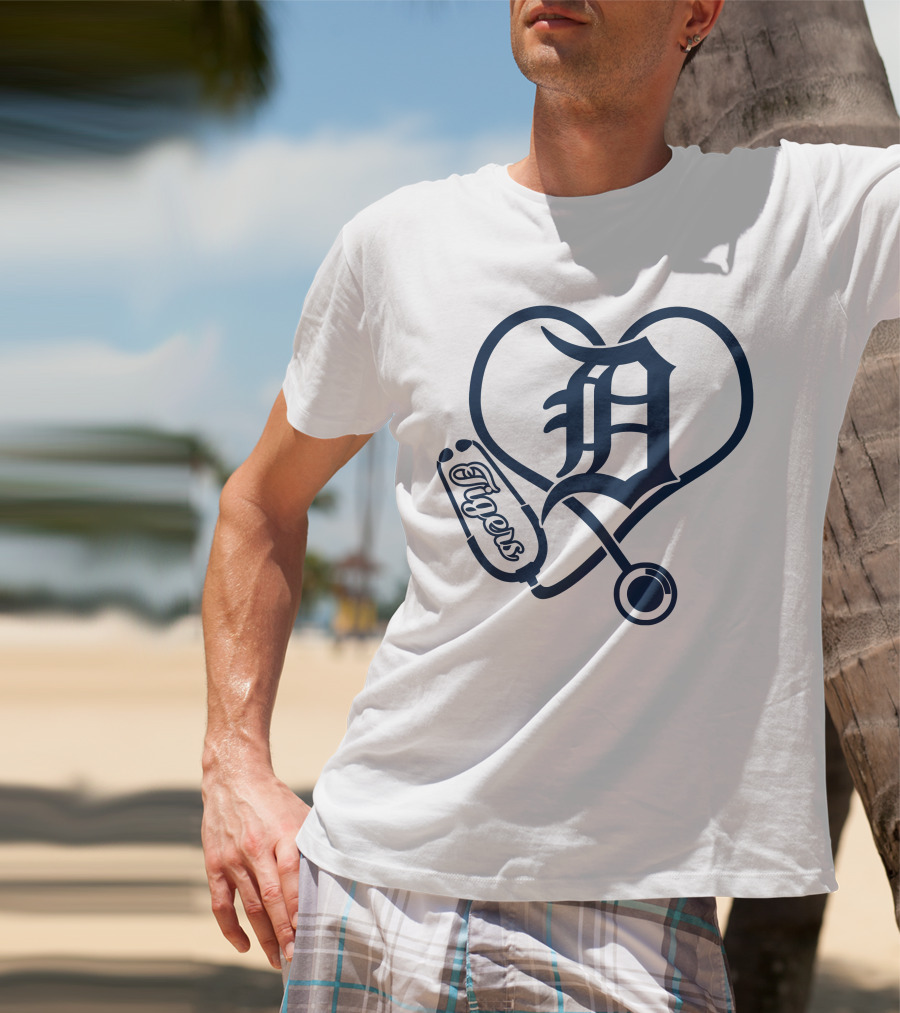 Detroit Tigers Nurse Heart Stethoscope T-Shirt