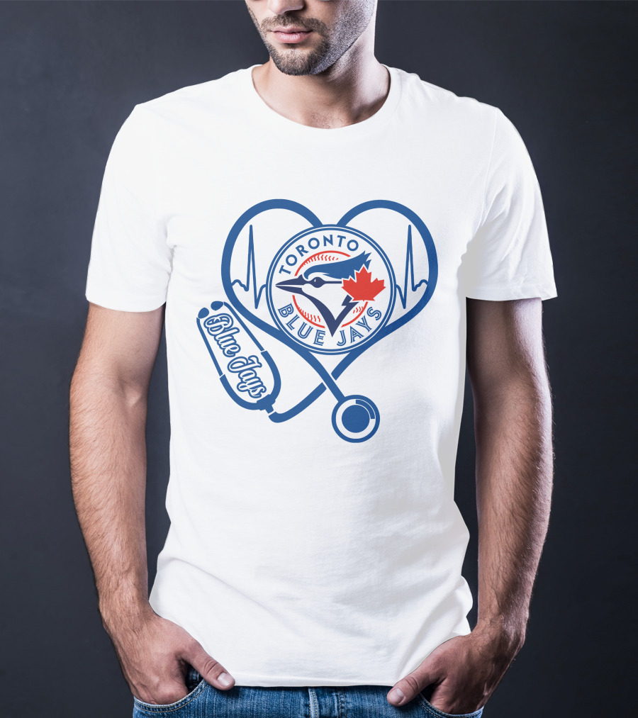 Nurse Heartbeat Love Toronto Blue Jays Stethoscope T-Shirt