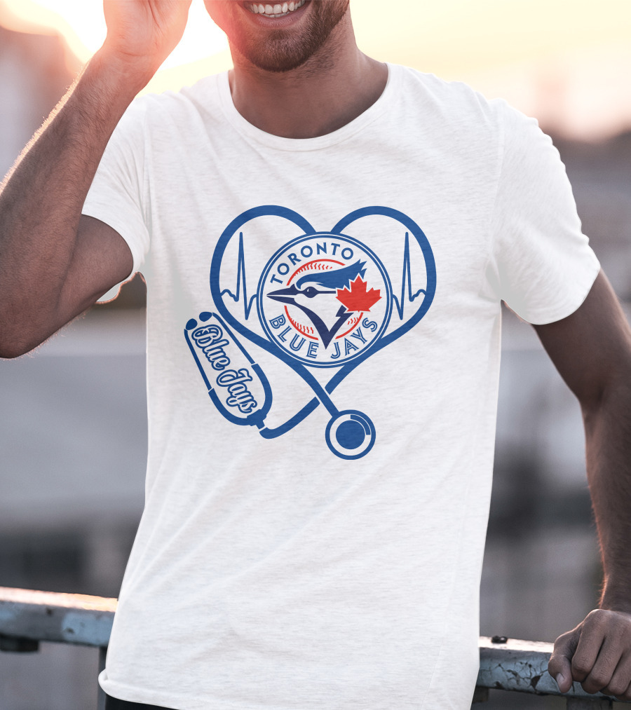 Nurse Heartbeat Love Toronto Blue Jays Stethoscope T-Shirt