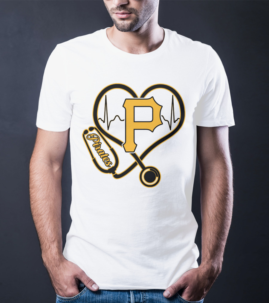 Nurse Heartbeat Stethoscope Pittsburgh Pirates Fan Love T-Shirt