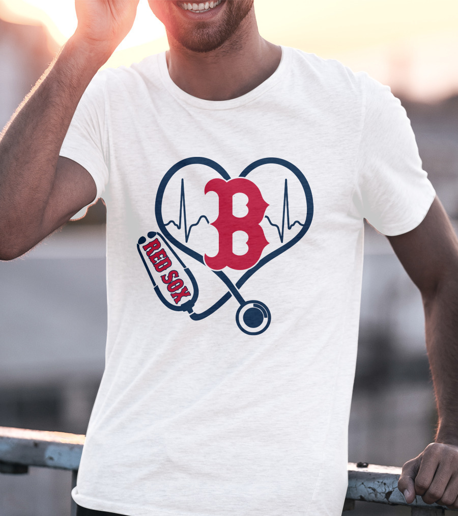 Nurse Heartbeat Love Boston Red Sox Stethoscope T-Shirt