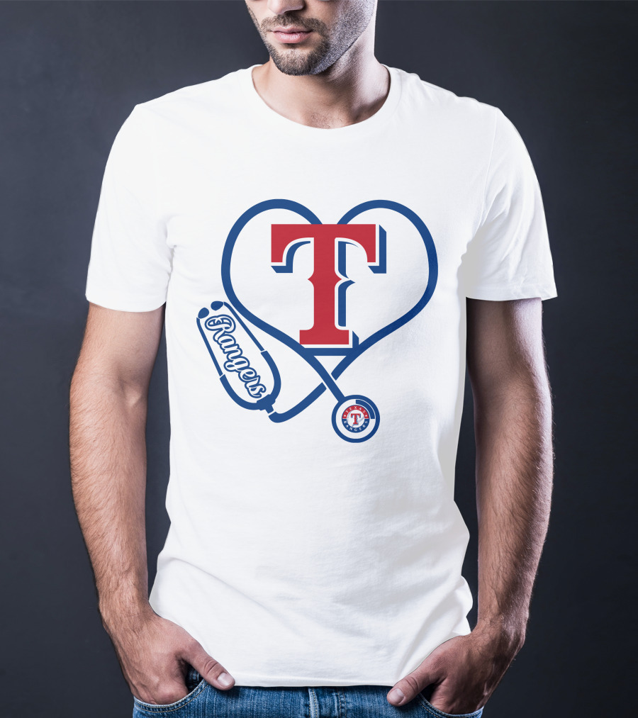 Nurse Love Texas Rangers Stethoscope Heart T-Shirt