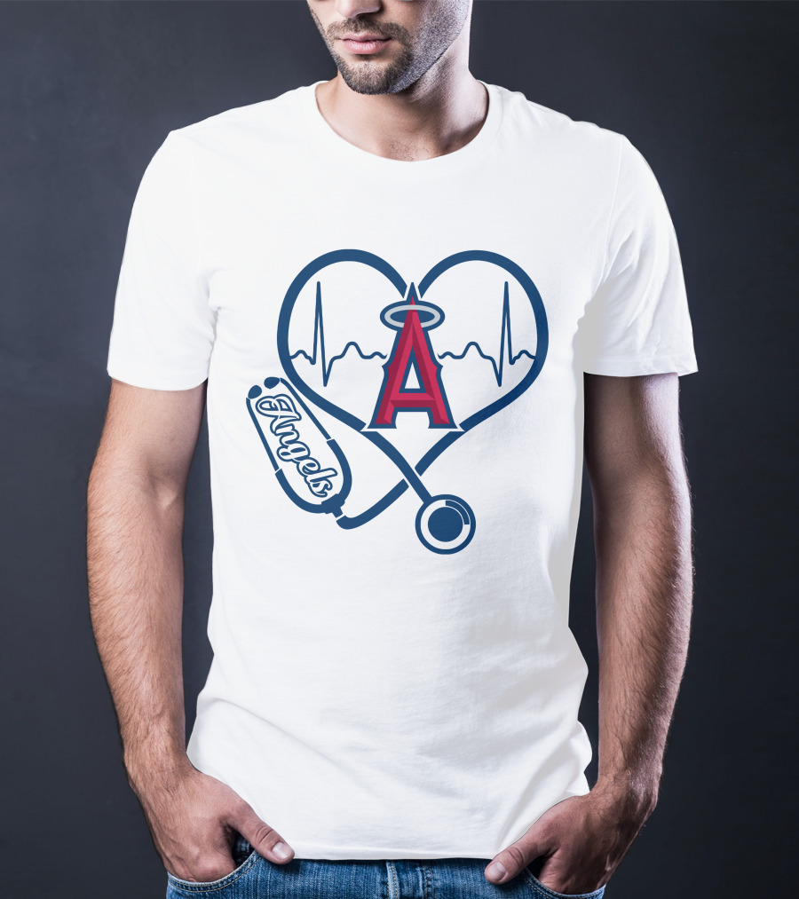 Los Angeles Angels Nurse Love Heartbeat Stethoscope T-Shirt