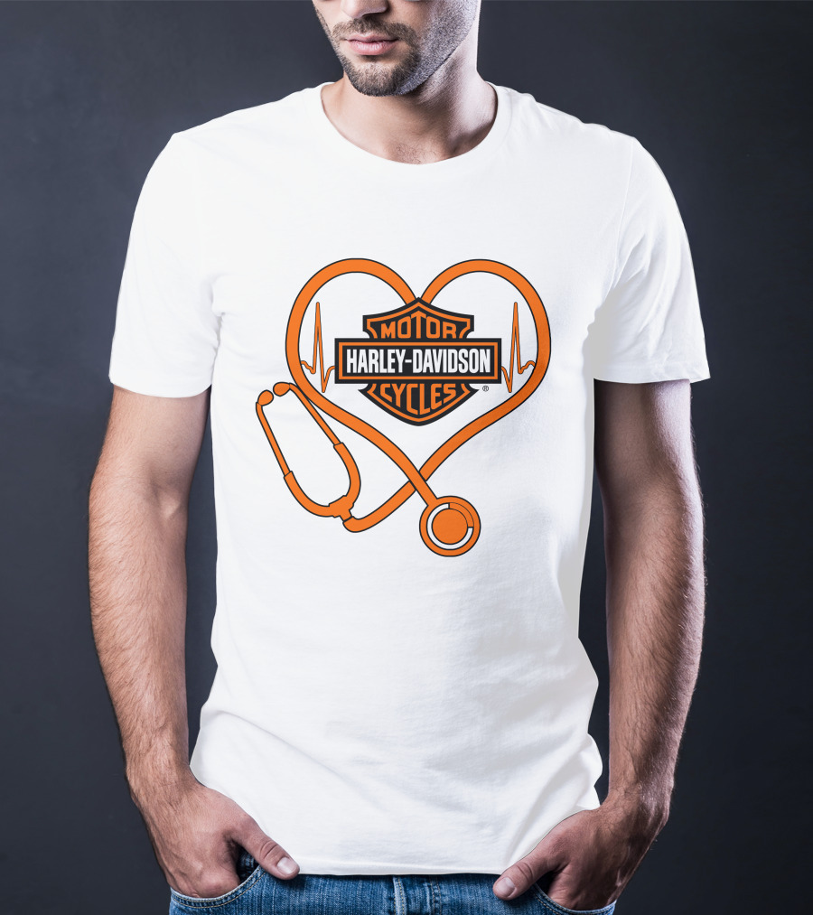Nurse Love Harley Davidson Motorcycles Stethoscope Heartbeat T-Shirt