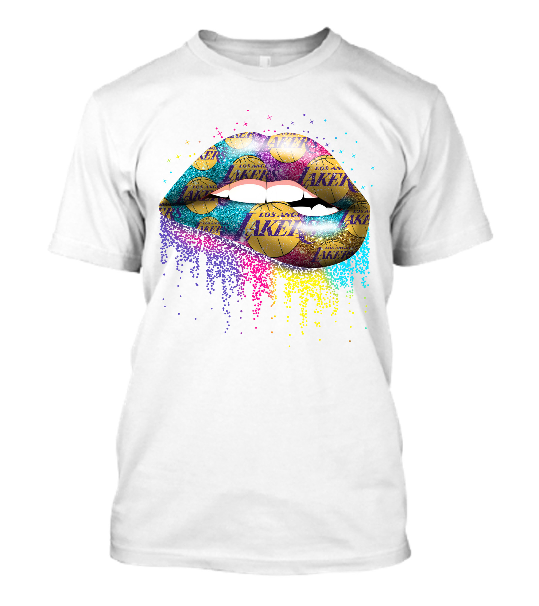 Lips Los Angeles Lakers Basketball Logo Glitter T-Shirt