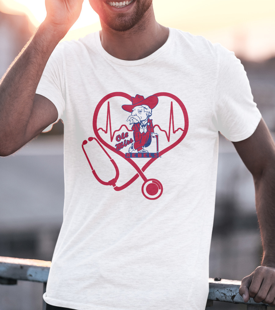 Nurse Love Ole Miss Rebels Heartbeat Stethoscope Mascot T-Shirt
