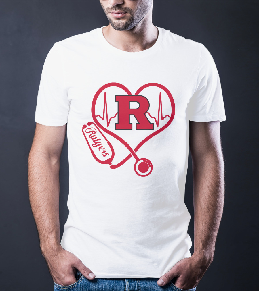 Rutgers Scarlet Knights Nurse Love Stethoscope Heartbeat T-Shirt