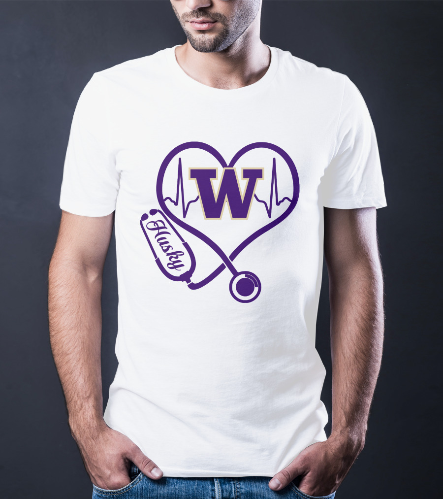 Washington Huskies Nurse Love Stethoscope Heartbeat T-Shirt