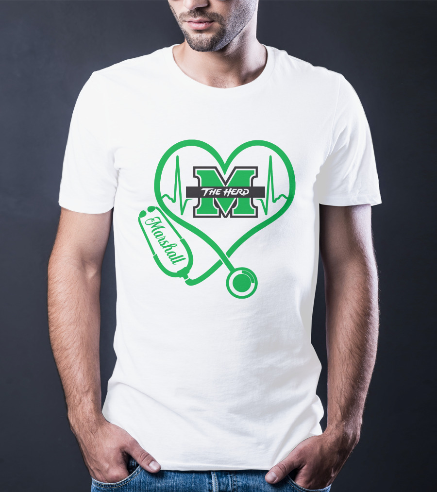 Marshall Thundering Herd Nurse Love Heartbeat Stethoscope T-Shirt