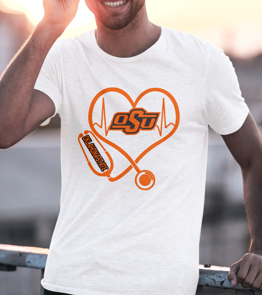 Oklahoma State Cowboys Nurse Love Heart Stethoscope T-Shirt