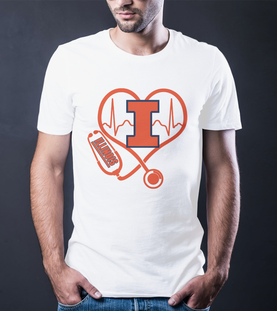 Illinois Fighting Illini Nurse Love Heartbeat Stethoscope T-Shirt