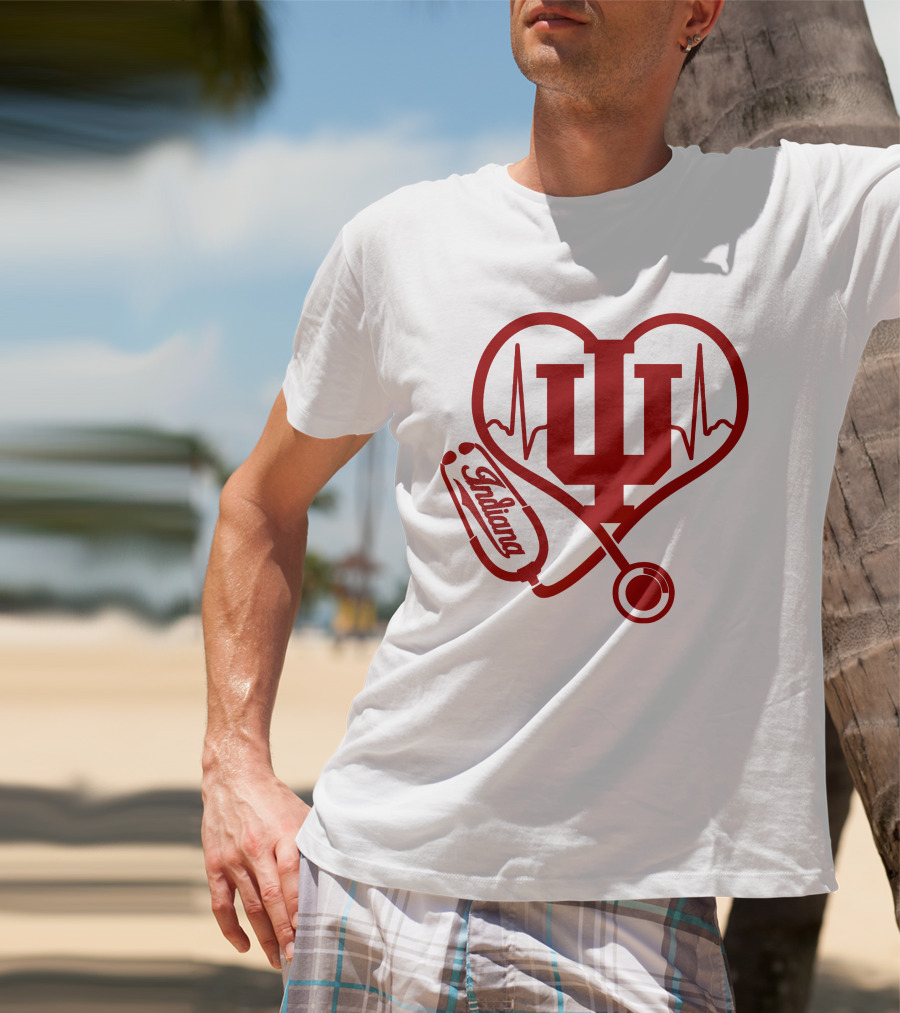 Indiana University Nurse Love Hoosiers Stethoscope Heartbeat T-Shirt